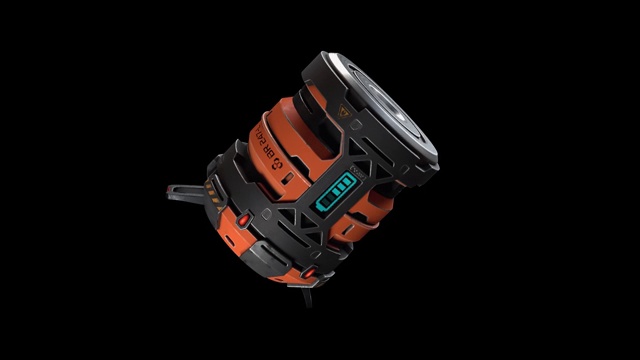 3d无缝动画的悬浮科幻军事橙色桶。视频下载