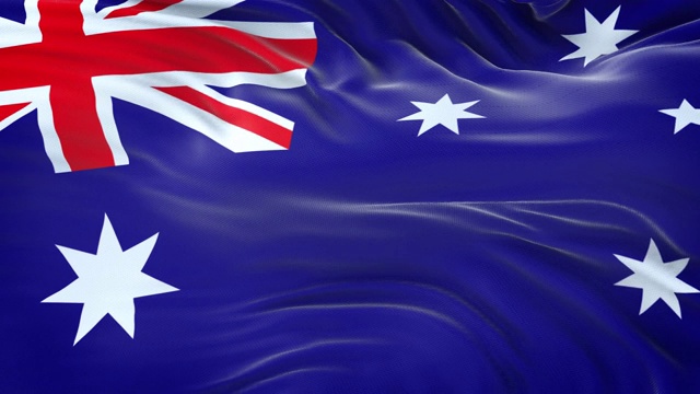 澳大利亚国旗迎风飘扬与高度详细的织物质地。无缝循环视频素材