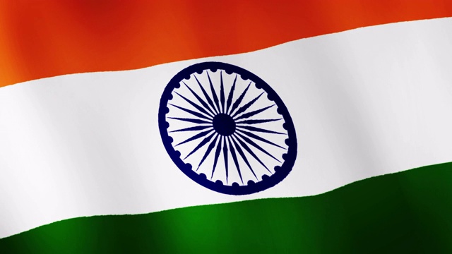 印度国旗飘扬，国旗动画背景。印度国旗在风中飘扬的特写视频片段。视频下载