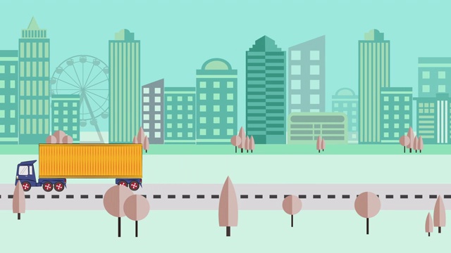 抽象城市天际线和运输动画:运输卡车，无缝背景视频下载