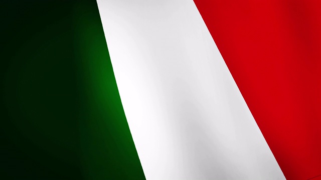 意大利国旗飘扬，国旗动画背景。意大利国旗在风中飘扬的特写视频片段。视频下载