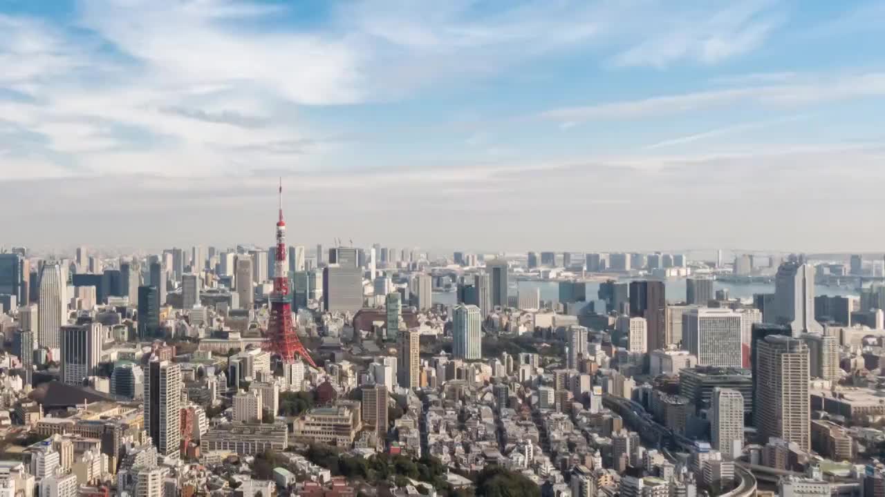 延时:东京塔和日本城市景观的鸟瞰图视频购买