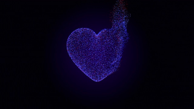 3D渲染心脏粒子与流体漂浮在黑暗的背景视频素材