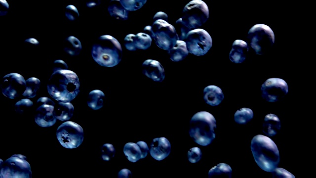 大蓝莓在黑色的背景上飞舞视频下载