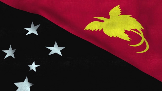 在风中飘扬的巴布亚新几内亚国旗。巴布亚新几内亚国旗独立国视频下载
