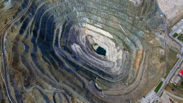 中国新疆，一个巨大矿井的鸟瞰图。视频下载