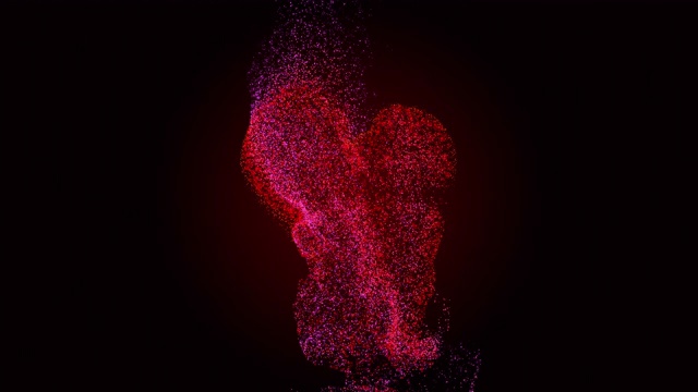 3D渲染心脏粒子与流体漂浮在黑暗的背景视频素材