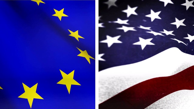 欧盟和美国的国旗互相吹响视频素材