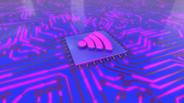 蓝色和粉色旋转电脑电路板概念Wi-Fi循环4K视频下载