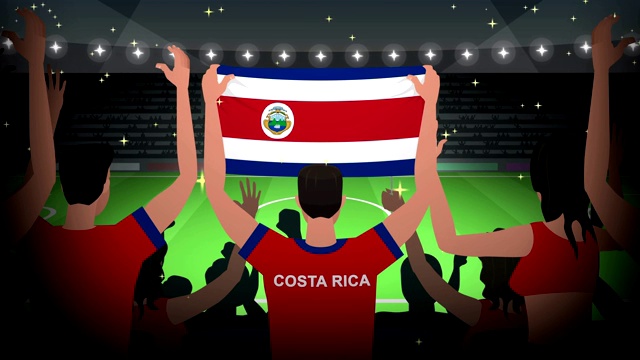卡通欢呼足球球迷拥挤的哥斯达黎加足球动画视频下载