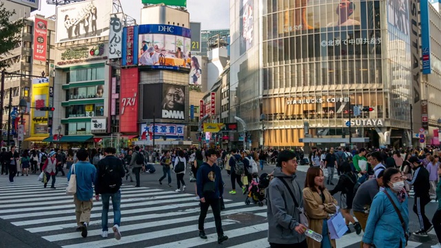 日本东京涩谷十字路口人行横道的时间流逝视频素材