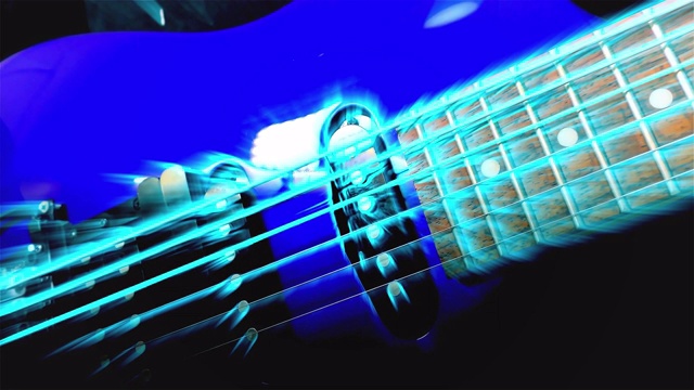 吉他手演奏摇滚电吉他，音乐家在夜总会，抽象吉他，近距离，光Fx视频下载