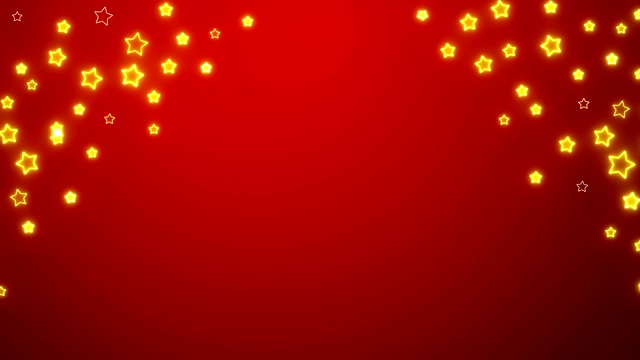 霓虹灯灯泡金色的星星形状闪烁着动画在红色的背景上，视频素材