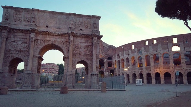 意大利罗马的君士坦丁拱门和罗马斗兽场视频下载