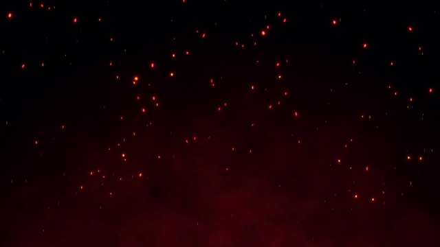 4K燃烧的红色炽热火花在夜空中升起。从火中飞出余烬。以火为主题的美丽抽象背景。光自然背景概念。视频素材