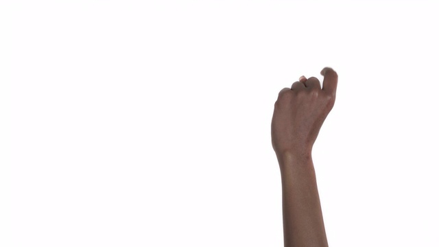 “嘿，你”的手势。一个女性用食指指向后面的手的后视图。孤立，在白色背景上视频素材
