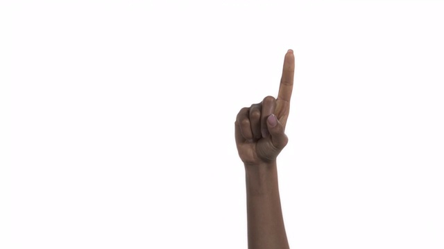 女人用食指向上指。肢体语言和手势概念。孤立，在白色背景上视频素材