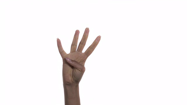 手展示数字1、2、3、4、5。特写非洲妇女的手掌。肢体语言的概念。孤立，在白色背景上视频素材