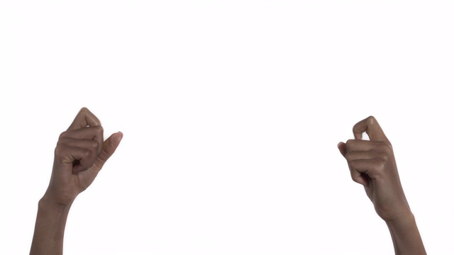 手指在白色的背景上互相指向。同步移动的示范。两只手。视频素材