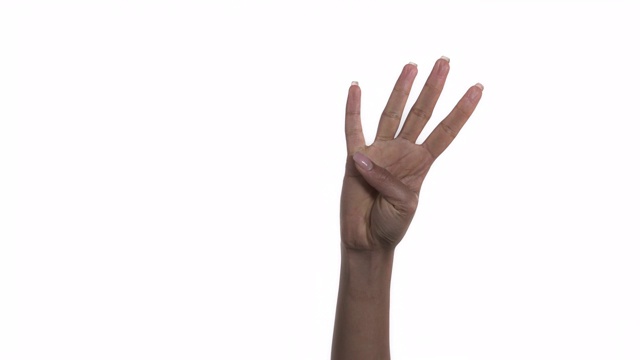 女性手的特写显示数字1,2,3,4,5。孤立，在白色背景上视频素材