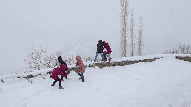 孩子们在雪地里玩视频素材