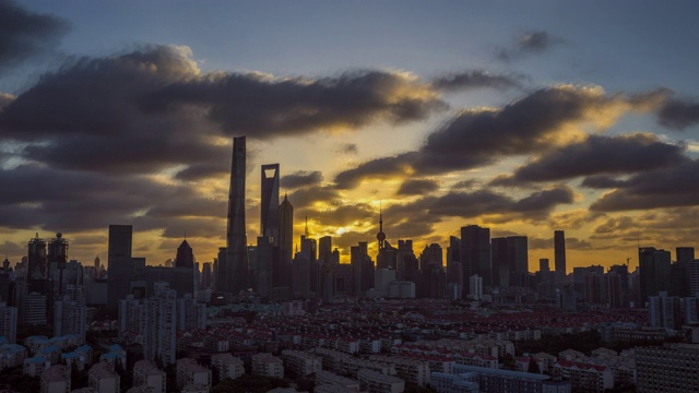 黄昏时分的上海城市景观视频下载