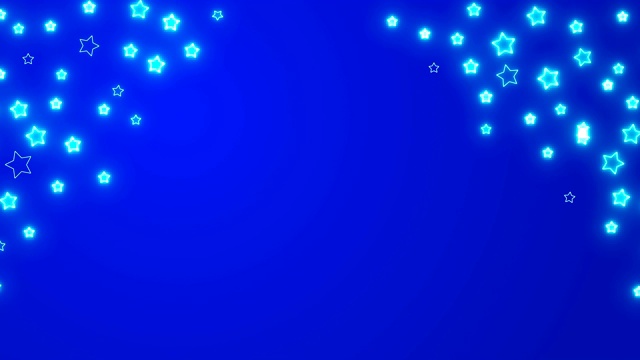 霓虹灯泡金色的星星形状闪烁着蓝色背景的动画，视频素材