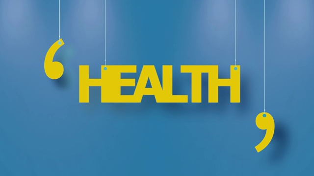健康状况文本在黄色悬挂与字符串在蓝色背景4K分辨率视频下载