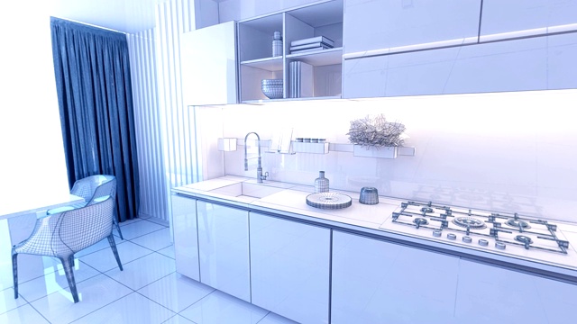 3D动画网格渲染图形室内设计厨房模糊阁楼视频下载