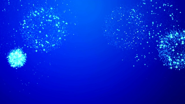 蓝色背景上的烟花粒子动画。视频素材