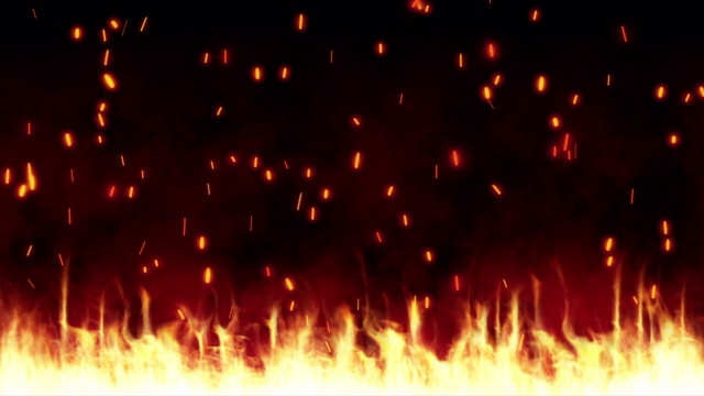 燃烧的火花从夜空中的大火中升起。视频下载