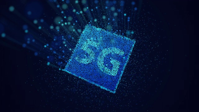 5G符号动画与粒子运动图形网络技术背景。超高速互联网广播网络和高速移动互联网。技术的概念。视频素材