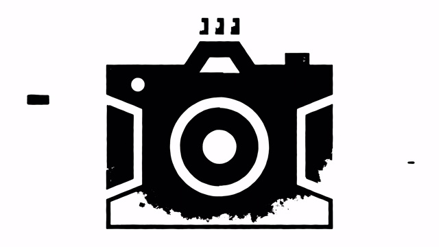 相机和镜头制造商线画和墨水喷溅揭示动画与阿尔法视频下载
