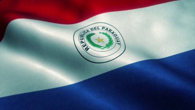 随风飘扬的巴拉圭国旗。巴拉圭国旗。巴拉圭标志无缝循环动画。4 k视频下载