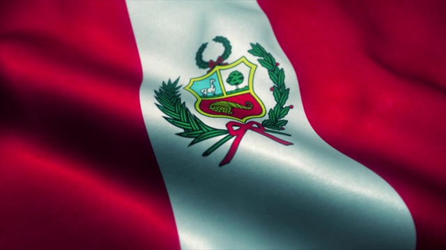 秘鲁国旗迎风飘扬。秘鲁国旗。标志秘鲁无缝循环动画。4 k视频下载