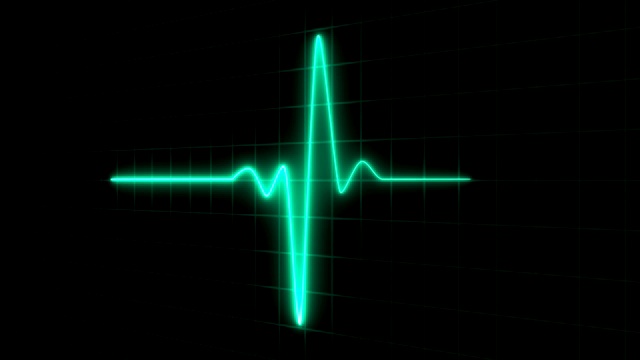 心电图示波器屏幕绿色，心电图健康形状医学背景可循环。视频下载