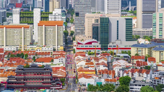中国城新加坡城佛牙寺摩天大楼的4k时间流逝。视频素材