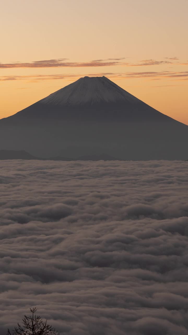 黎明时分，富士山在云海之上(垂直延时)视频素材