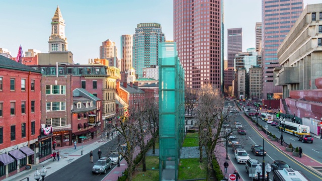 时间流逝，美国马萨诸塞州波士顿市中心视频素材