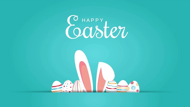 带着彩蛋和兔耳朵的复活节祝福语。4 k的动画视频下载