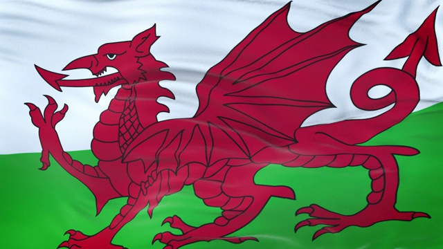 威尔士旗帜迎风飘扬与高度详细的织物质地。无缝循环视频下载