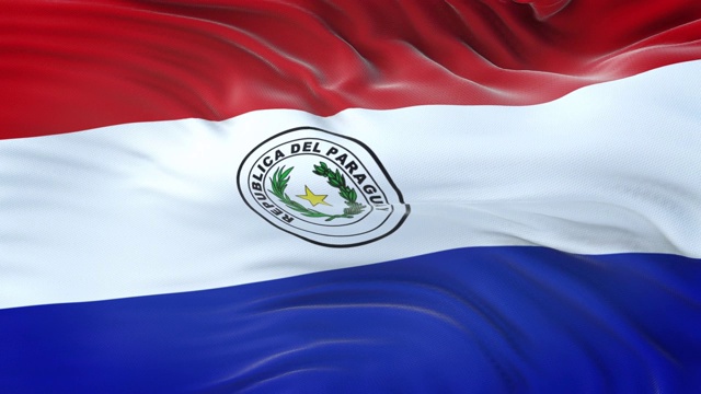 随风飘扬的巴拉圭国旗与高度详细的织物纹理。无缝循环视频下载