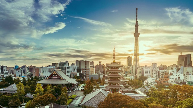 戏剧性的日出时间的东京城市景观，日本视频下载