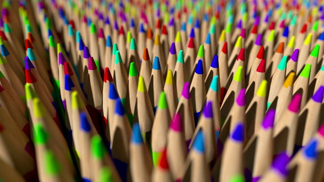 彩色铅笔笔尖，循环3D动画视频素材