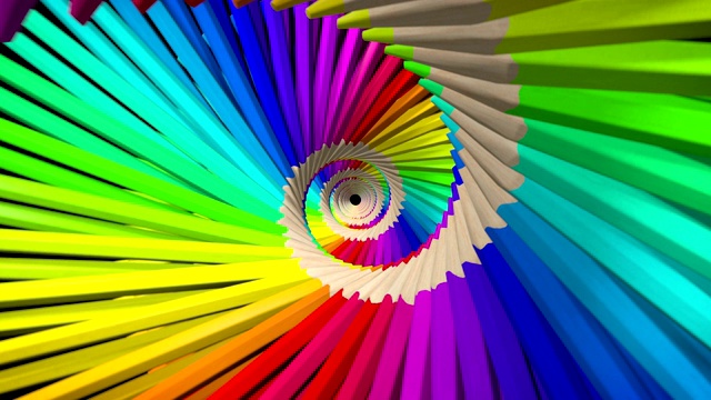 彩色铅笔形成螺旋，循环的3D动画视频素材