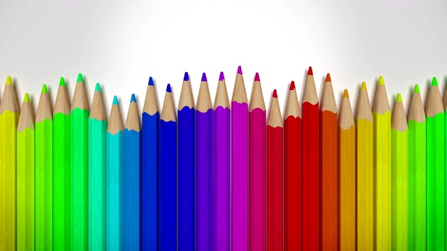 彩色铅笔排成一排，循环3D动画视频素材