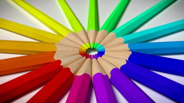 彩色铅笔形成一个圆圈，循环的3D动画视频素材