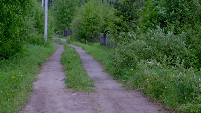 乡村地面道路和栅栏在夏天刮风的一天在私人部门。视频素材