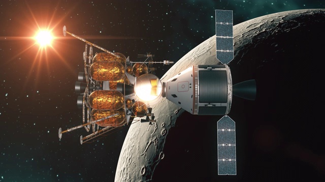空间站太空舱与月球着陆器分离背景下的月球视频素材