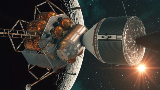月球背景下的星际空间站视频素材